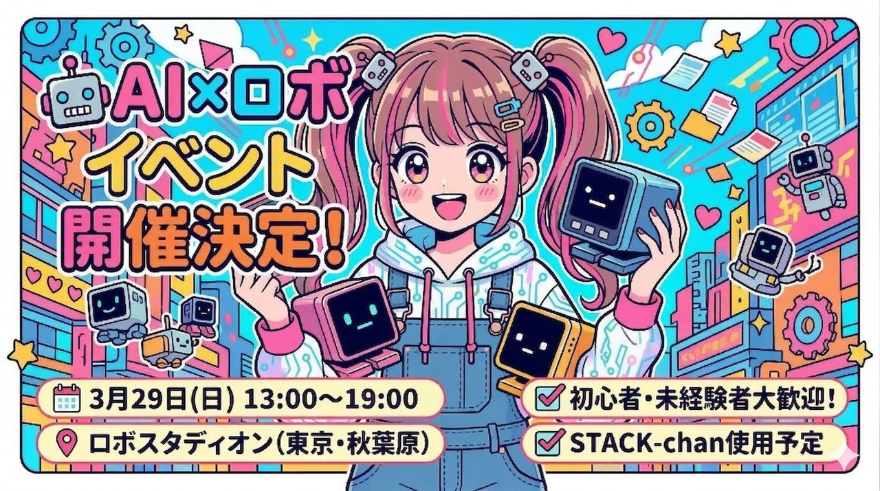 【3/29(日) 13:00〜AI×ロボ】ｽﾀｯｸﾁｬﾝ組み立てワークショップ ＆ もくもく会